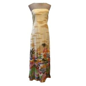 True Destinations Women's Strapless Maxi Dress Vibrant Tropical Print L Resort